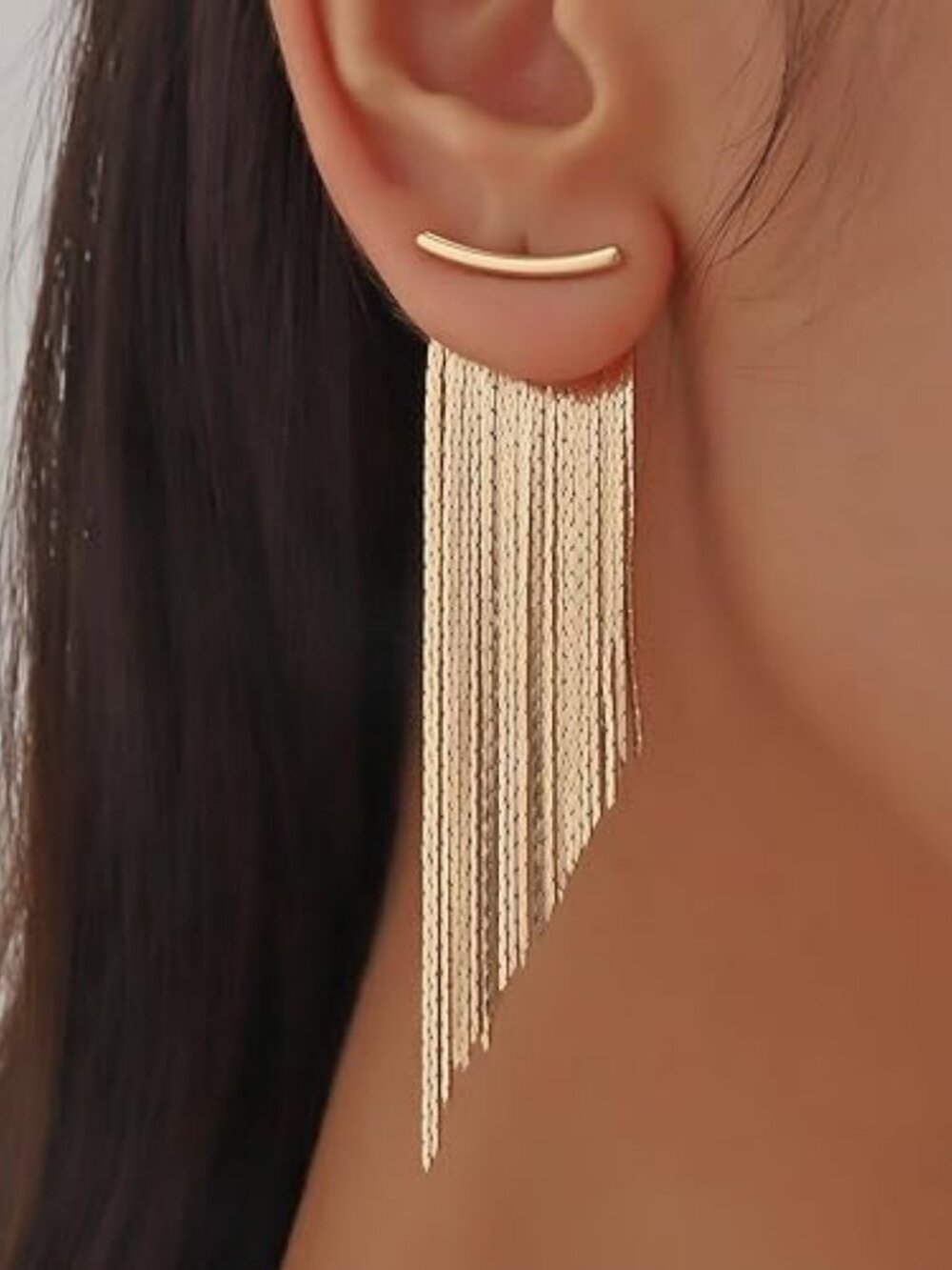 Gold Plated Tassel Dangle Earrings Vintage Fringe Chain Chandelier Earrings